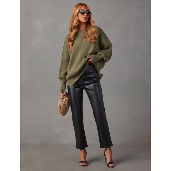 Vici Sweaters - Vici Elouise Chunky Knit Oversized Pullover Sweater, Olive Green - Size M